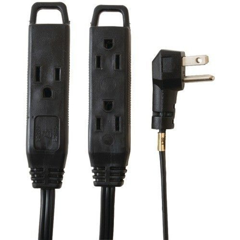 8 Foot, 3 Outlet, 16awg Grounded Household Flat Plug Extension Cord (Black)