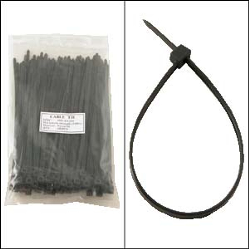 8 Inch Black Nylon Cable Ties - 100 Pack