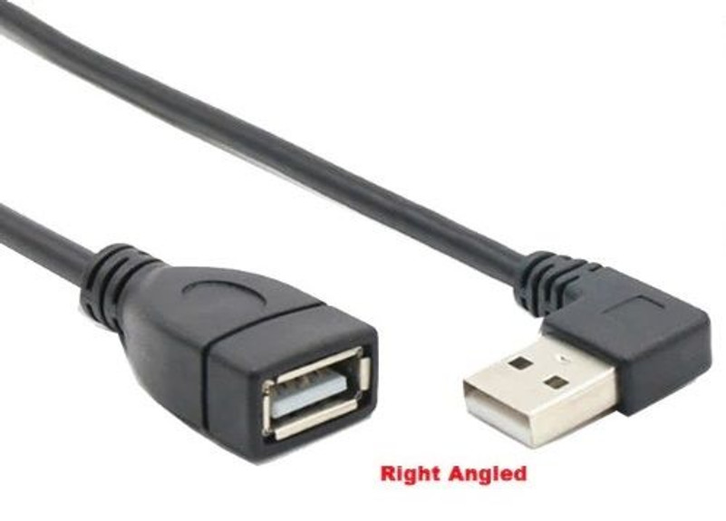 8 Inch Right Angled USB Extension Cable - Black