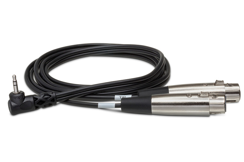 1 Foot HOSA CYX-401F Y Cable, 3.5MM Stereo TRS to Left/Right Female XLR