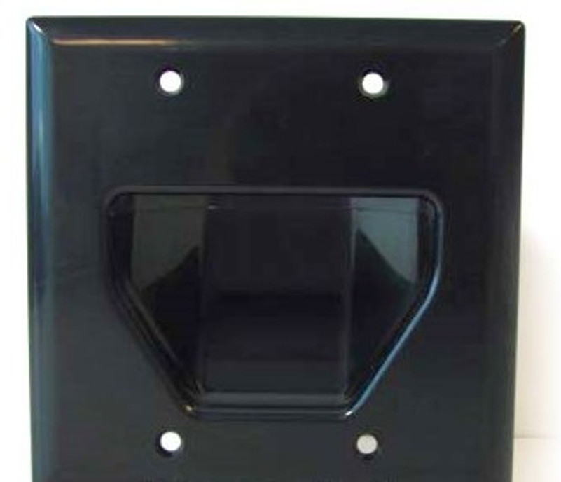 DataComm Double Gang Recessed Low Voltage Cable Wall Plate - Black