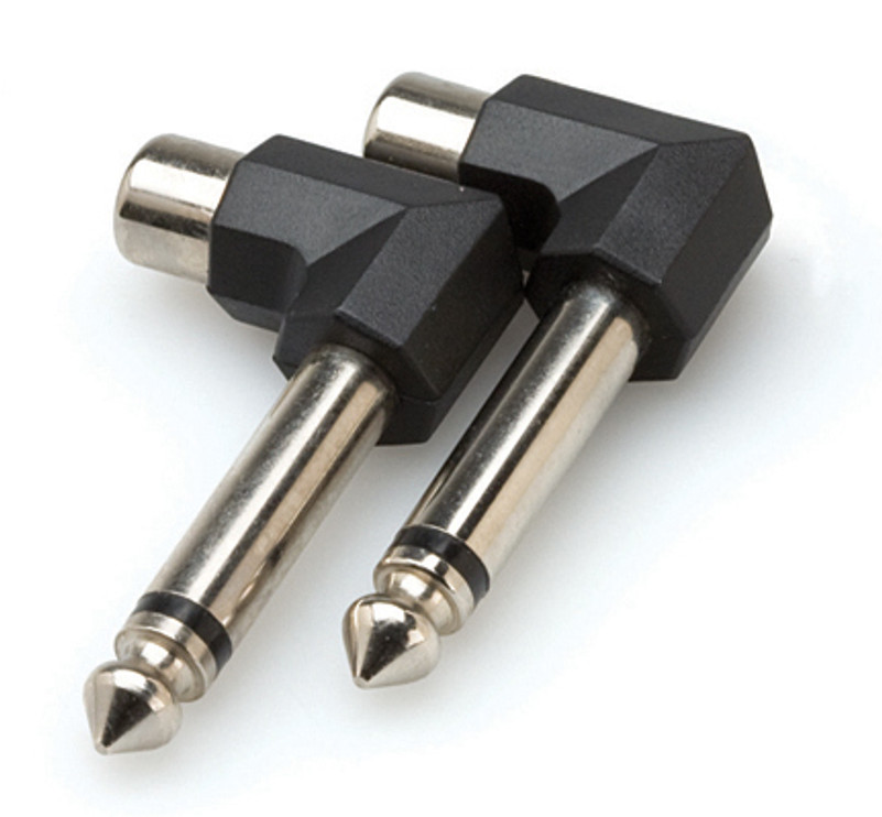 HOSA Right-angle Adaptors, RCA to 1/4 in TS, 2 pc