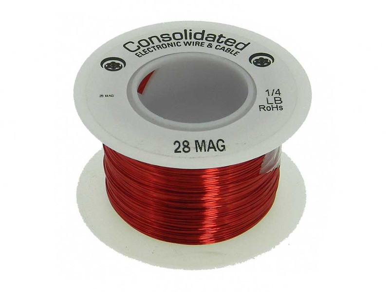 28 AWG Solid Enameled Bare Copper Magnet Wire - 1/4 lb Spool