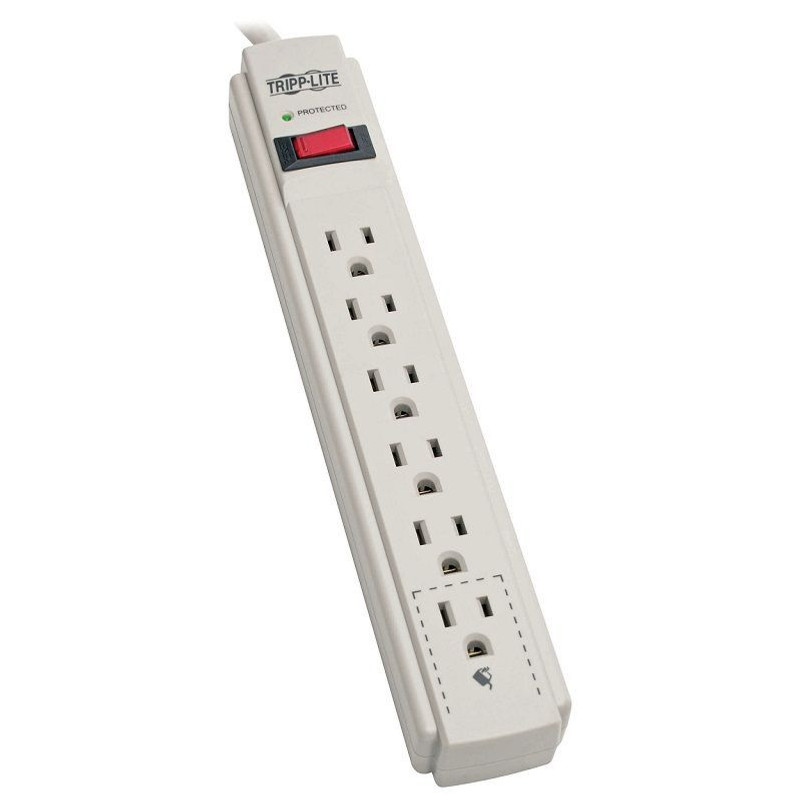 Tripp Lite TLP608 6 Outlet Surge Protector, 8 Foot Cord, 990 Joules, Low-Profile Right-Angle 5-15P plug