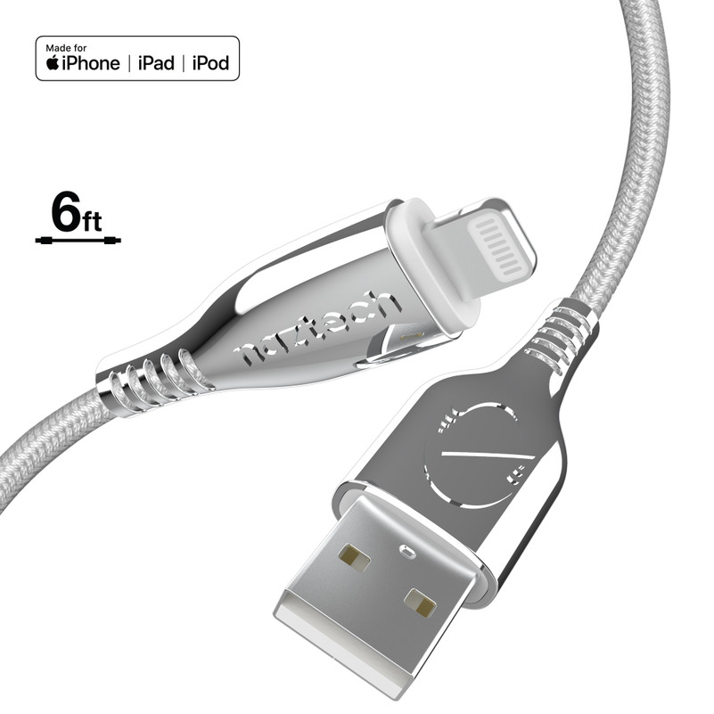 6 Foot TITANIUM USB to Lightning Braided Cable - White