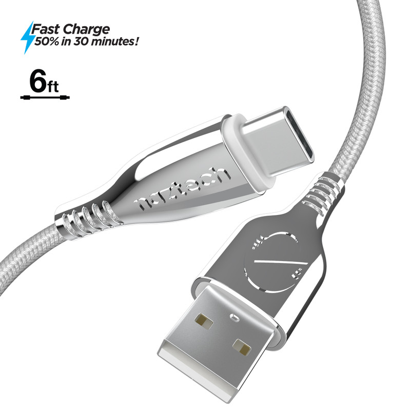 Naztech 6 Foot Titanium USB Type A to Type C White Braided Cable