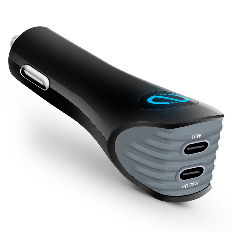 Naztech Turbo 30W USB-C PD + 15W USB-C Fast Car Charger - Black