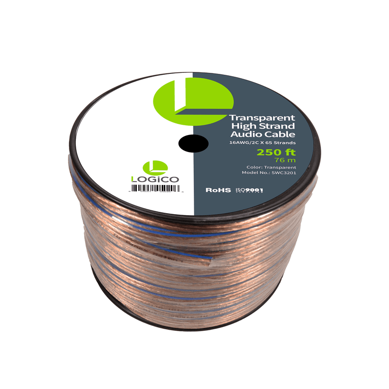 Logico Speaker Wire CCA 16AWG/2C High Strand 2X65/0.16 Transparent 250 Foot Spool (Local Pickup Only)