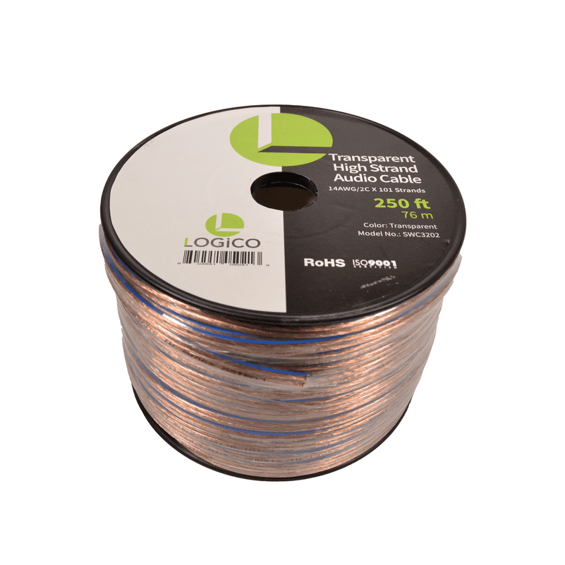 Logico Speaker Wire CCA 14AWG/2C High Strand 2X101/0.16 Transparent 250 Foot Spool (Local Pickup Only)