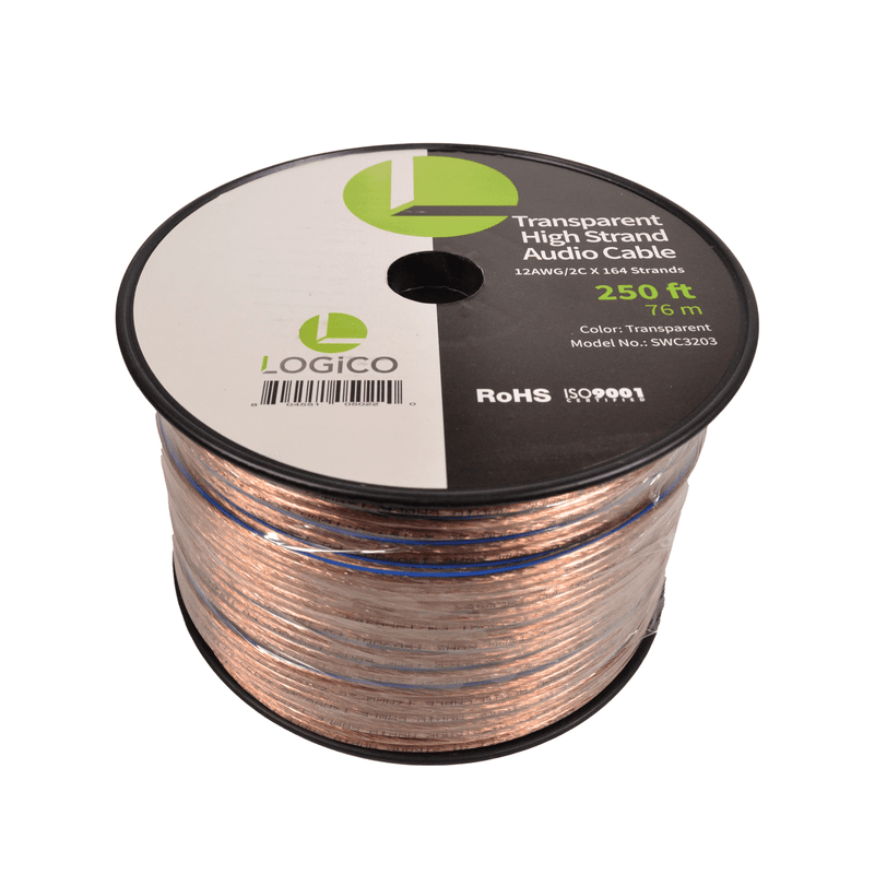 Logico Speaker Wire CCA 12AWG/2C High Strand 2X164/0.16 Transparent 250 Foot Spool (Local Pickup Only)