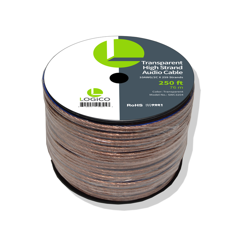 Logico Speaker Wire CCA 10AWG/2C High Strand 2X259/0.16 Transparent 250 Foot Spool (Local Pickup Only)