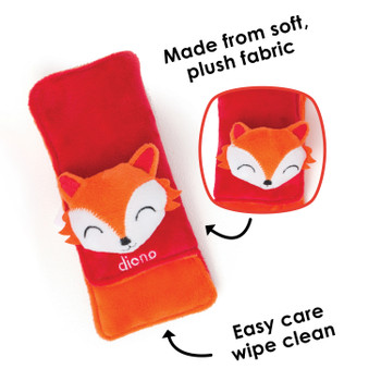 Diono Fox Character Car Seat Straps & Linkee Toy, Shoulder Pads for Baby, Infant, Toddler, 2 Pack Reversible Soft Seat Belt Cushion and Stroller Harness Covers Helps Prevent Strap irritation, Orange [Fox]