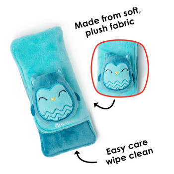 Diono Owl Character Car Seat Straps & Linkee Toy, Shoulder Pads for Baby, Infant, Toddler, 2 Pack Reversible Soft Seat Belt Cushion and Stroller Harness Covers Helps Prevent Strap irritation, Teal [Owl]