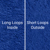 Cobalt blue towelling fabric for dog dressing gowns by Dogrobes UK, long loops inside and short loops outside.