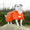 Jack Russell Terrier in the Orange Dogrobe MAX. The new chest plate covers chest and underbelly, perfect for low-riding dogs.