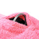 Pink dog dressing gown by Dogrobes showing harness access with D ring visible through opening in the dog drying coat.
