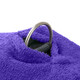 Purple dog dressing gown by Dogrobes showing harness access with D ring visible through opening in the dog drying coat.