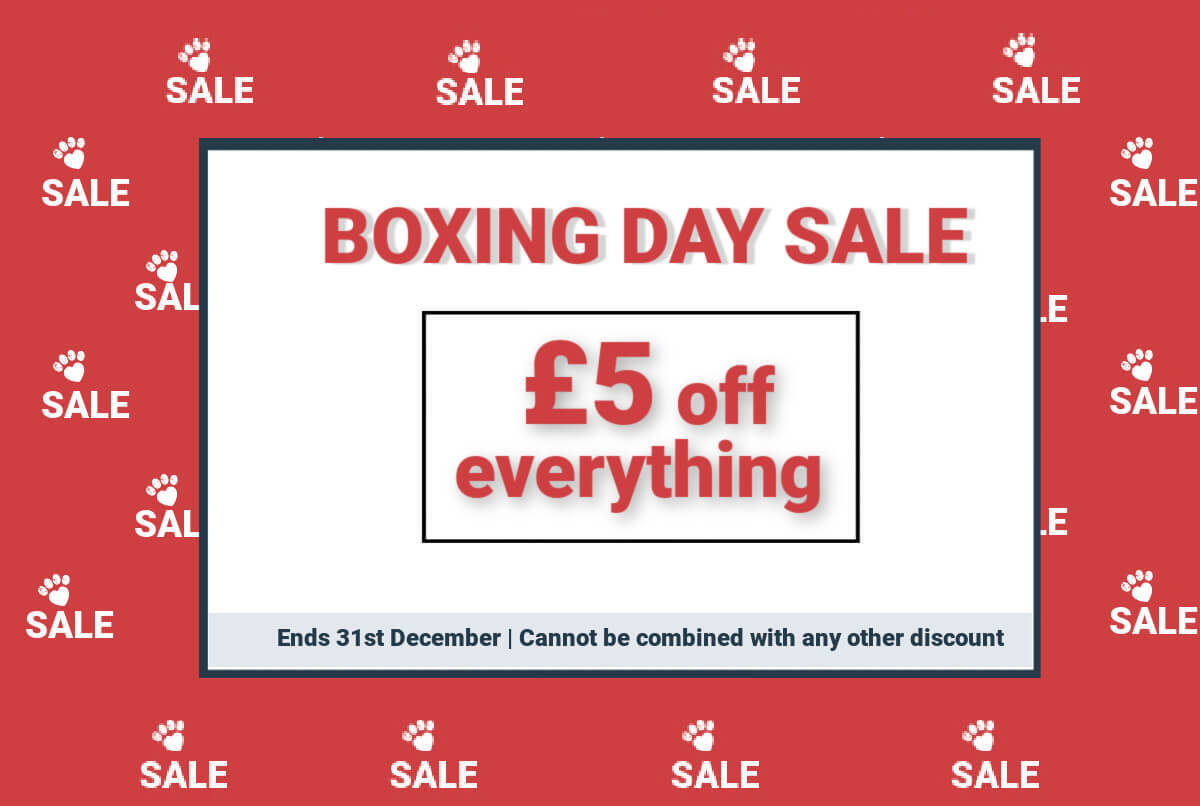 Dogrobes Boxing Day Sale banner showing £5 off everything until 31st December