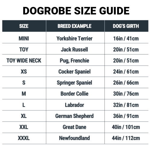 dogrobes-dog-towelling-robe-size-guide Dogrobes size guide for any style of dog drying coat - Original, Exclusive or MAX