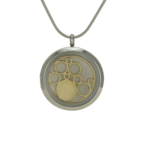 Pewter Round Hinged with Bronze Circles