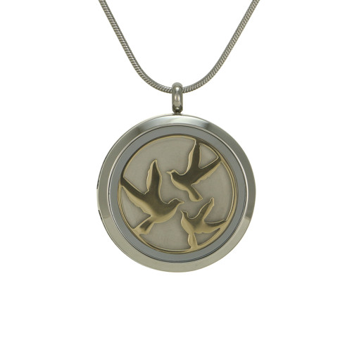 Pewter Round Hinged with Bronze Birds