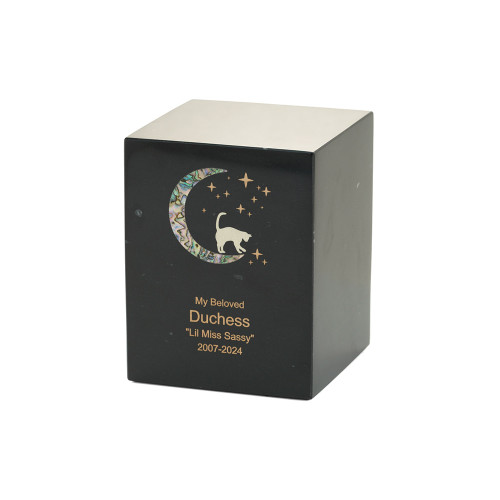 Monumental Memorials Pet Cat Moon Pink Inlay, Black