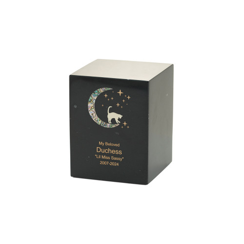 Monumental Memorials Pet Cat Moon Pink Inlay, Black