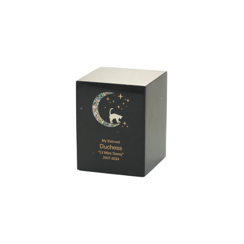 Monumental Memorials Pet Cat Moon Pink Inlay, Black