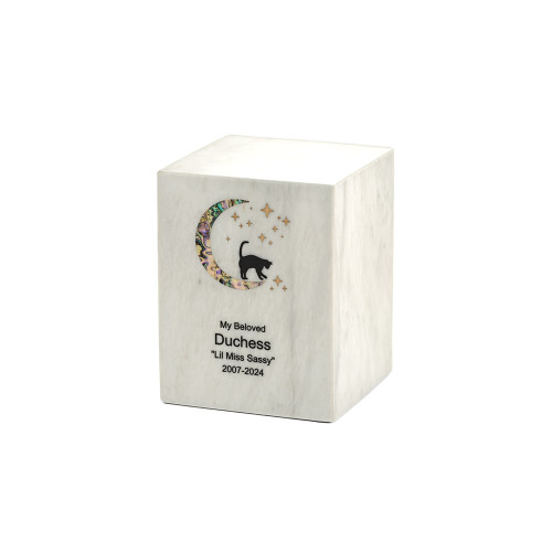 Monumental Memorials Pet Cat Moon Pink Inlay, White