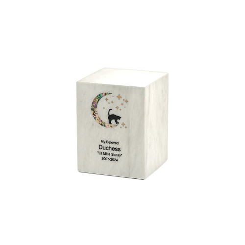 Monumental Memorials Pet Cat Moon Pink Inlay, White
