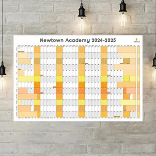 A Pirongs Personalised Family Wall Planner for 2024-2025 with a orange shades colour scheme, and personalised school name