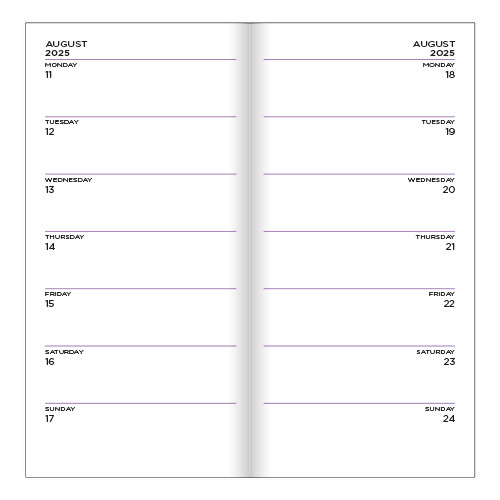Example pages from a Pirongs Slim Diary, showing a two week to view page spread Example pages from a Pirongs Slim Diary, showing a two week to view page spread