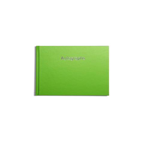 A green Pirongs Autograph Book with the word Autographs embossed on the cover in silver foil A green Pirongs Autograph Book with the word Autographs embossed on the cover in silver foil