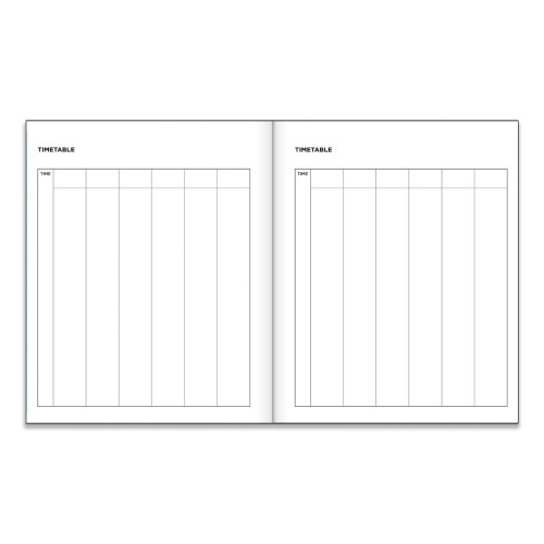 Example pages from a Pirongs standard A5+ week to view diary showing timetable pages Example pages from a Pirongs standard A5+ week to view diary showing timetable pages