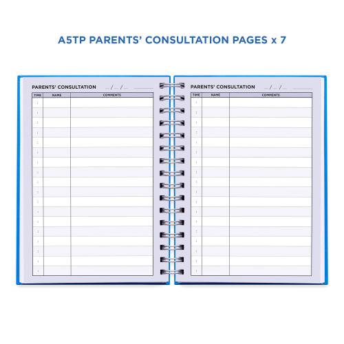 Example pages from a Pirongs Teacher Planner, showing parents' consultation pages Example pages from a Pirongs Teacher Planner, showing parents' consultation pages