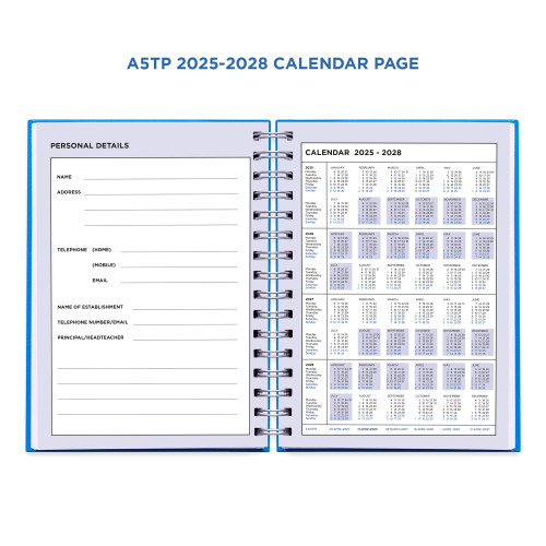 Example pages from a Pirongs Teacher Planner, showing a 4 year continuation calendar page Example pages from a Pirongs Teacher Planner, showing a 4 year continuation calendar page