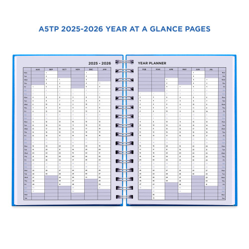 Example pages from a Pirongs Teacher Planner, showing 2025-2026 year planner page spread Example pages from a Pirongs Teacher Planner, showing 2025-2026 year planner page spread