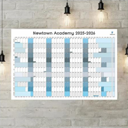 A Pirongs Personalised Family Wall Planner for 2025 with a blue shades colour scheme, and personalised family name A Pirongs Personalised Family Wall Planner for 2025 with a blue shades colour scheme, and personalised family name