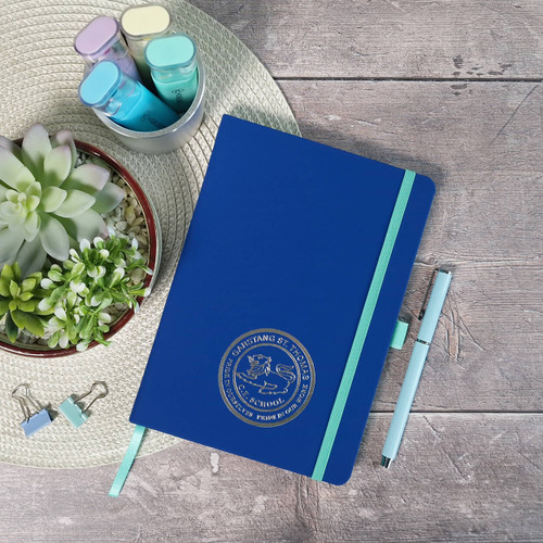 Pirongs A5 Lined Notebook personalised with school logo in silver foil