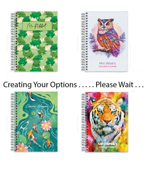 Pirongs Animal designer teacher planner range showing some of the available cover design options