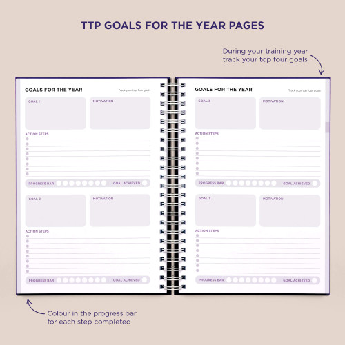Inside Pirongs trainee teacher planner showing goals for the year pages Inside Pirongs trainee teacher planner showing goals for the year pages