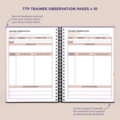 Inside Pirongs trainee teacher planner showing trainee observation pages Inside Pirongs trainee teacher planner showing trainee observation pages