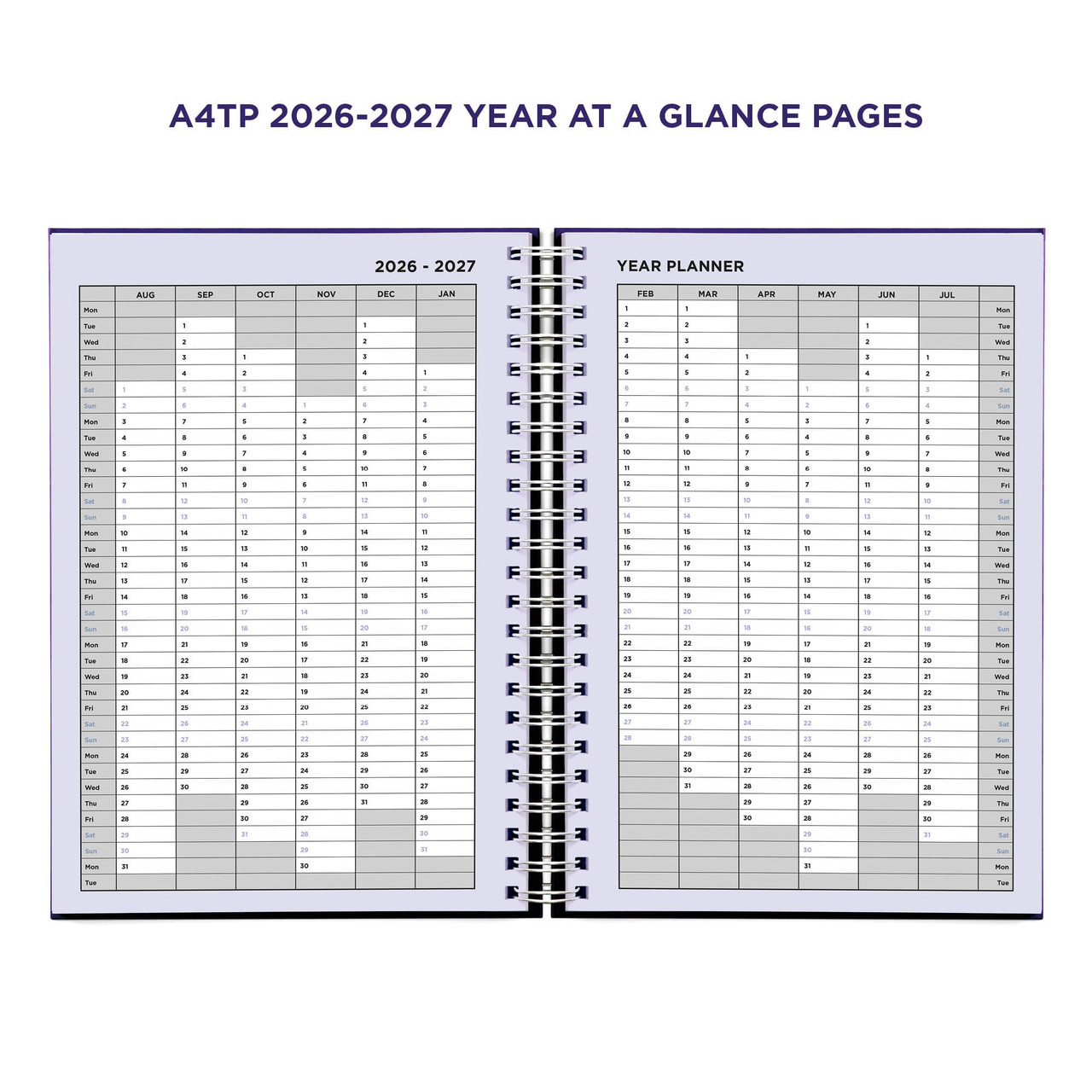 Example pages from a Pirongs Teacher Planner, showing 2026-2027 year planner page spread Example pages from a Pirongs Teacher Planner, showing 2026-2027 year planner page spread