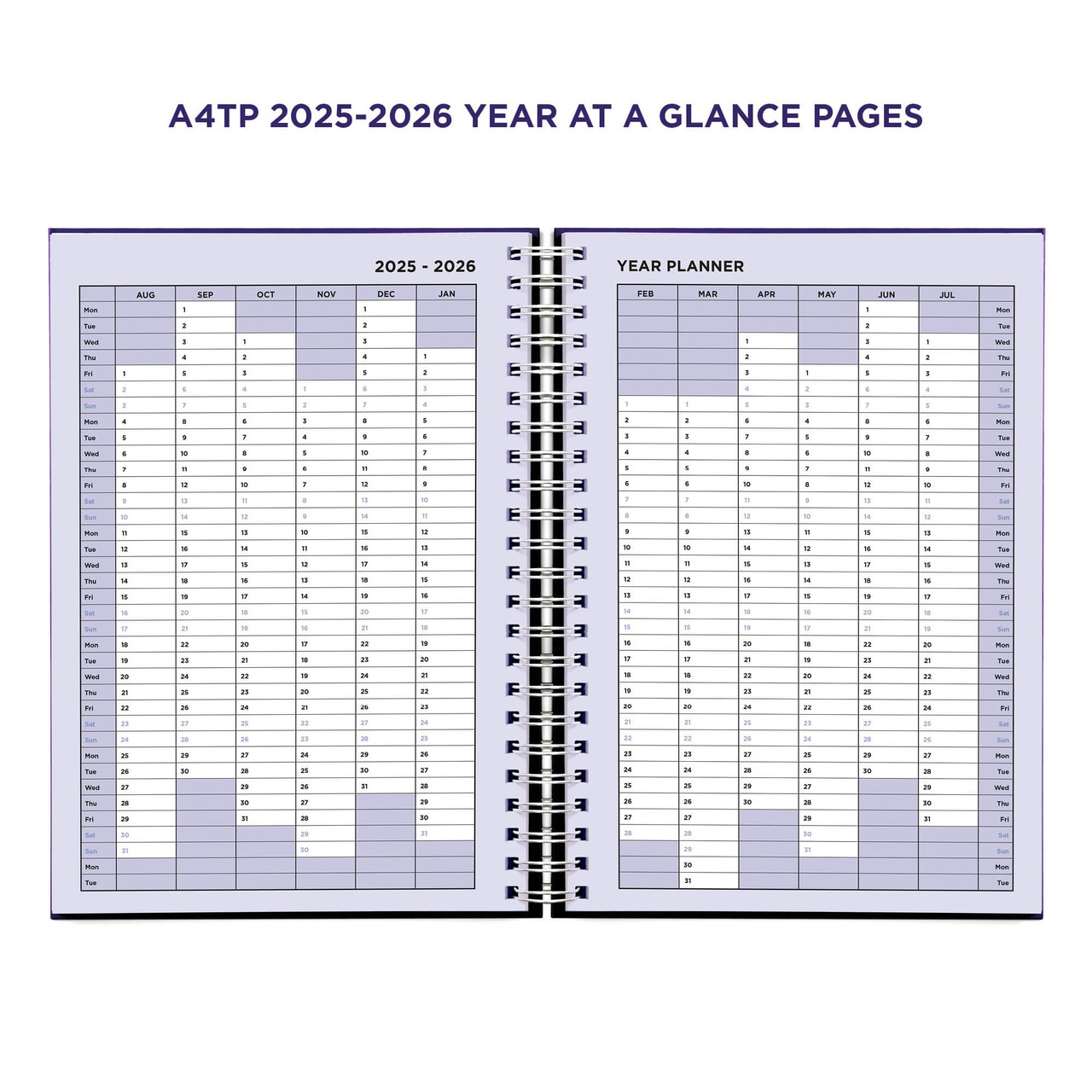 Example pages from a Pirongs Teacher Planner, showing 2025-2026 year planner page spread Example pages from a Pirongs Teacher Planner, showing 2025-2026 year planner page spread