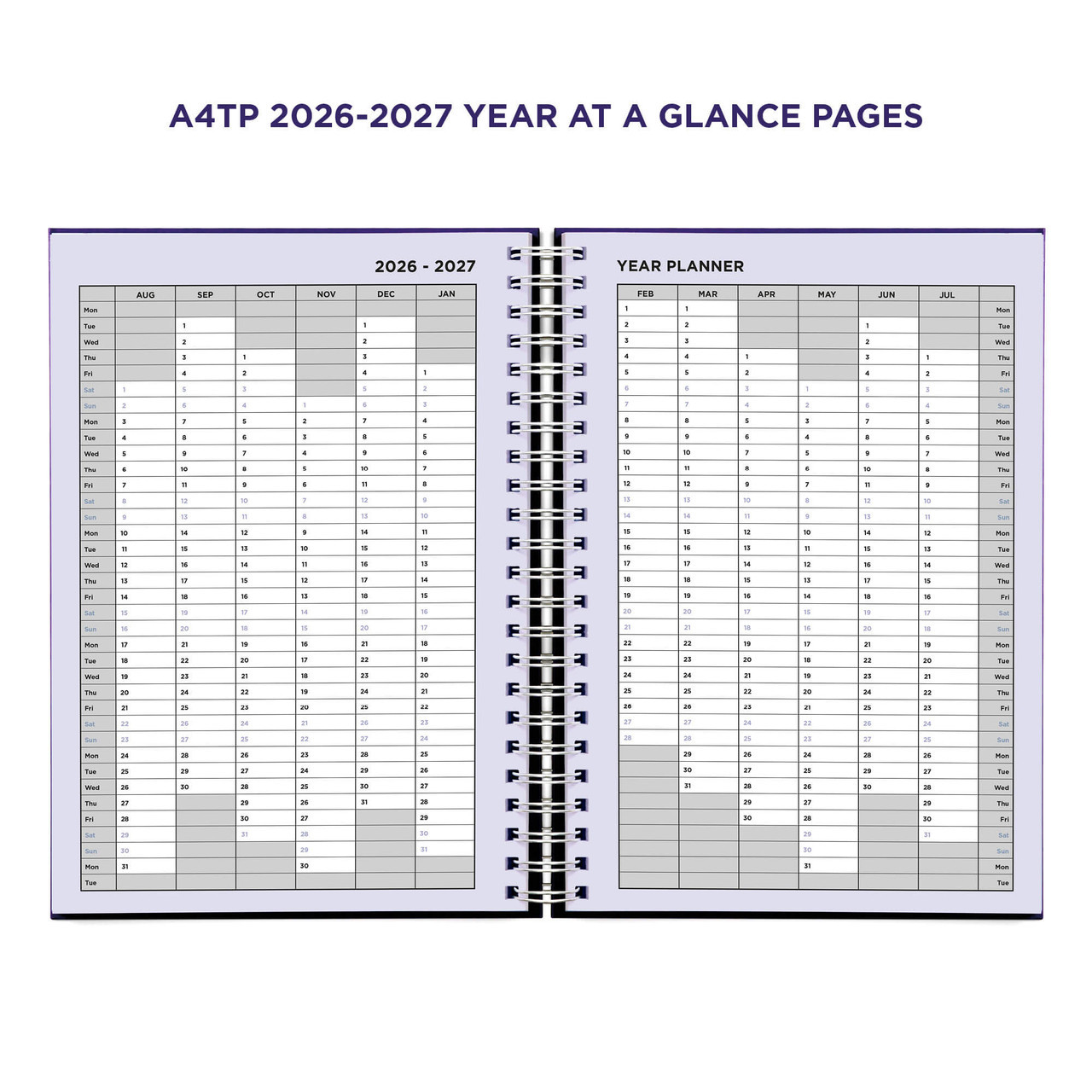 Example pages from a Pirongs Teacher Planner, showing 2026-2027 year planner page spread Example pages from a Pirongs Teacher Planner, showing 2026-2027 year planner page spread