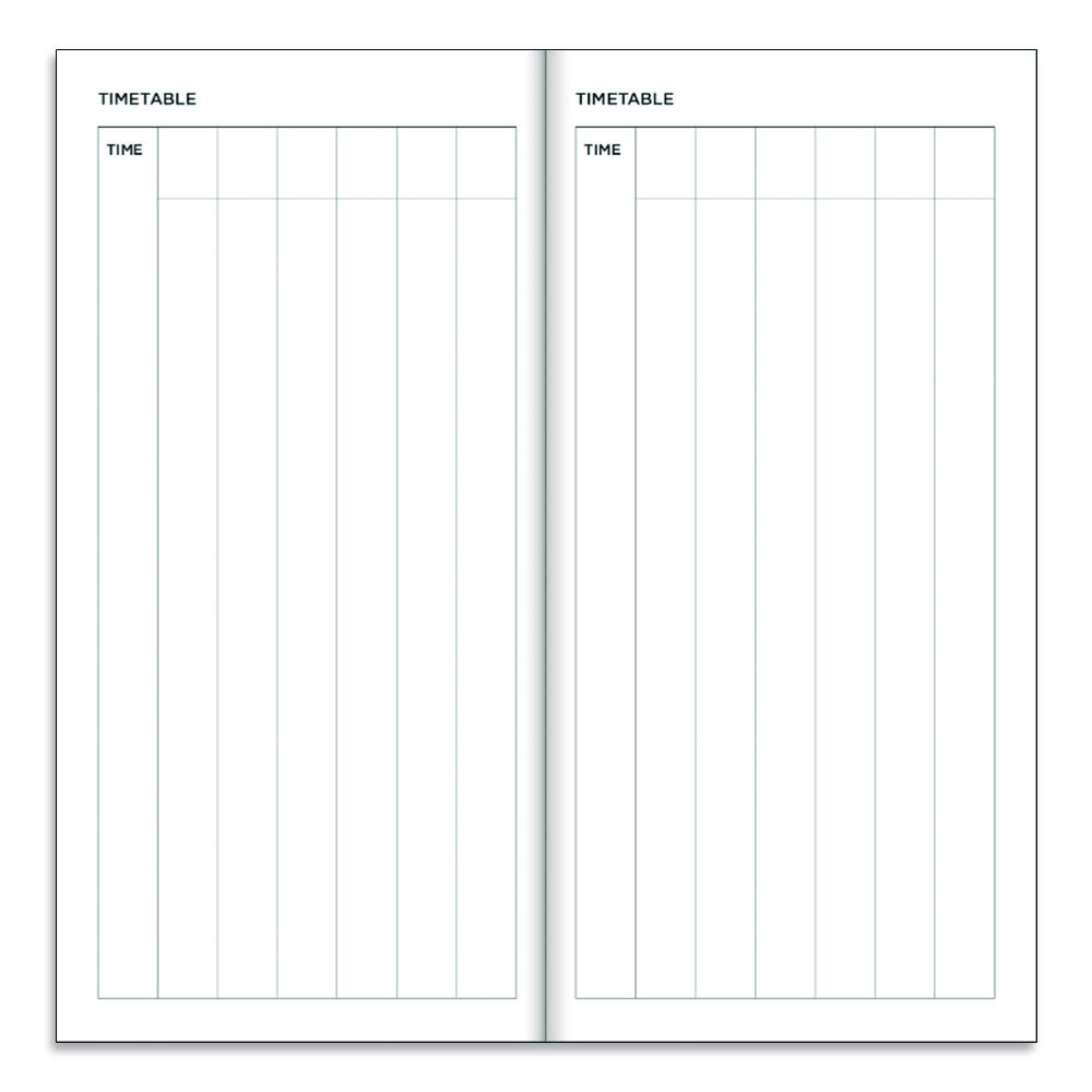 Example pages from a Pirongs Slim Diary showing Timetable pages Example pages from a Pirongs Slim Diary showing Timetable pages