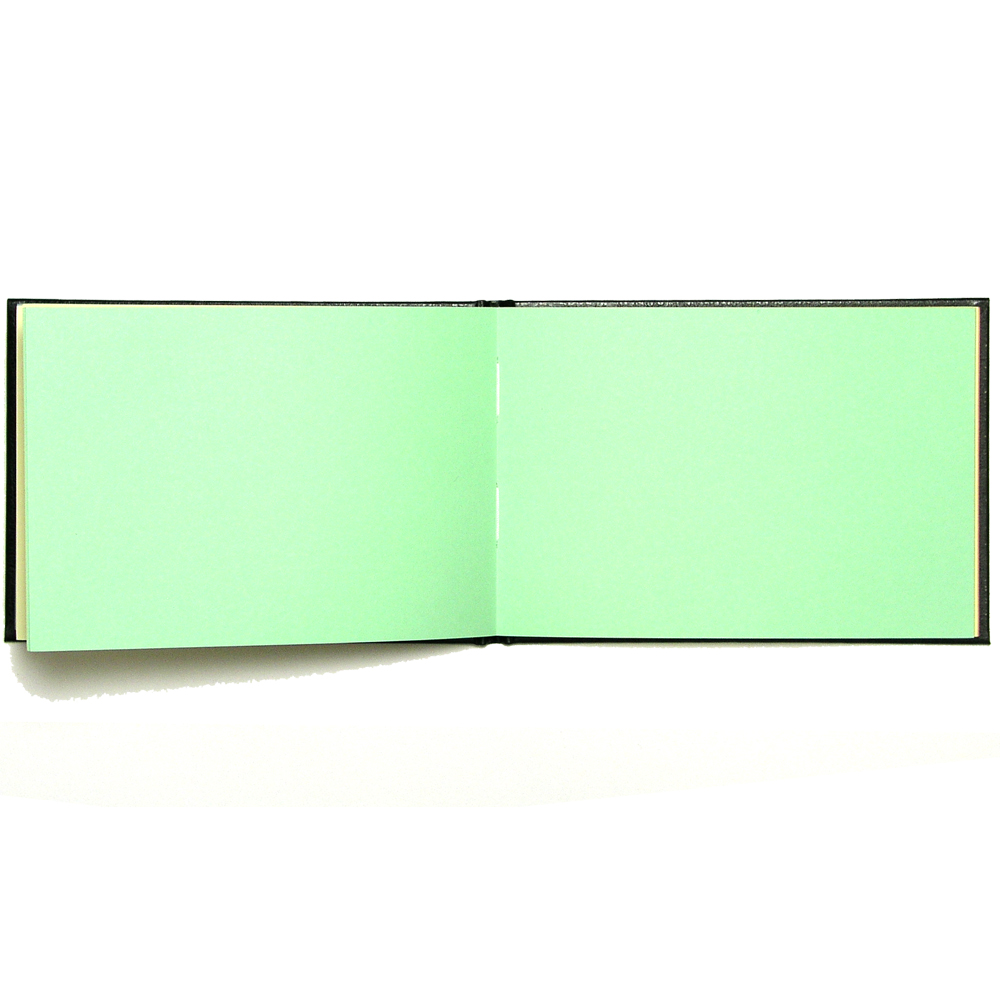 An open Pirongs Autograph Book with green blank pages