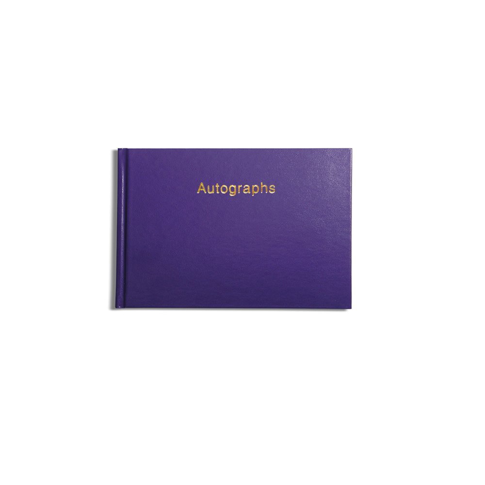 A purple Pirongs Autograph Book with the word Autographs embossed on the cover in gold foil A purple Pirongs Autograph Book with the word Autographs embossed on the cover in gold foil