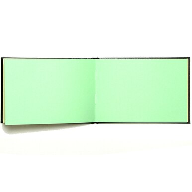 An open Pirongs Autograph Book with green blank pages An open Pirongs Autograph Book with green blank pages
