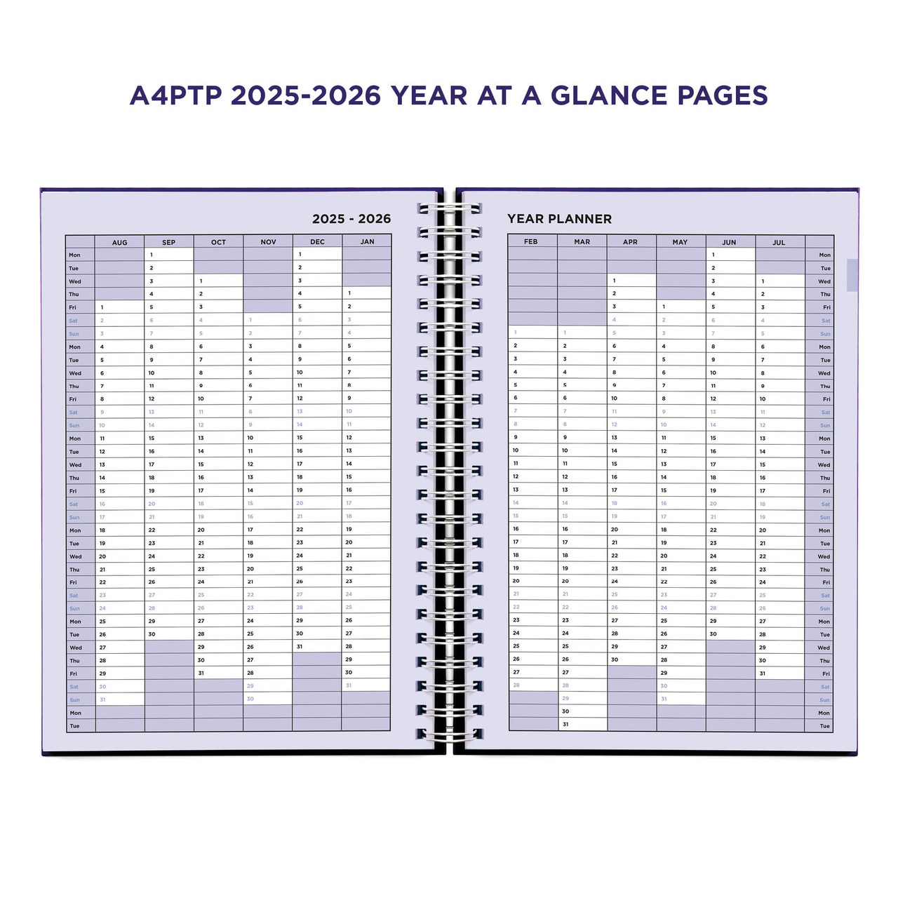 Example pages from a Pirongs Teacher Planner, showing 2025-2026 year planner page spread Example pages from a Pirongs Teacher Planner, showing 2025-2026 year planner page spread